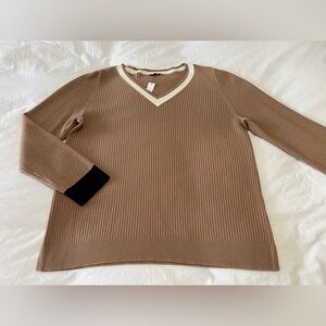 Talbots | SZ XL | Beige V-NECK PULLOVER Ribbed Knit Sweater | Cashmere Blend NWT